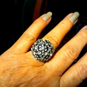 🖤💎Black Acrylic Dome Ring Covered With Rhinstones. Size 7